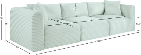 Faye 109" Mint Corduroy Performance Fabric Upholstered Sofa, 3-Piece