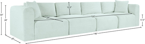 Faye 140" Mint Corduroy Performance Fabric Upholstered Sofa, 4-Piece