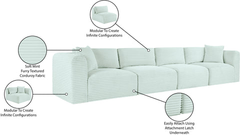 Faye 140" Mint Corduroy Performance Fabric Upholstered Sofa, 4-Piece