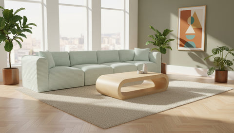 Faye 140" Mint Corduroy Performance Fabric Upholstered Sofa, 4-Piece