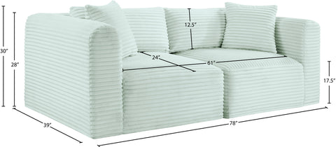 Faye 78" Mint Corduroy Performance Fabric Upholstered Sofa, 2-Piece