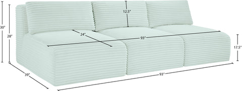 Faye 93" Mint Corduroy Performance Fabric Upholstered Armless Sofa, 3-Piece
