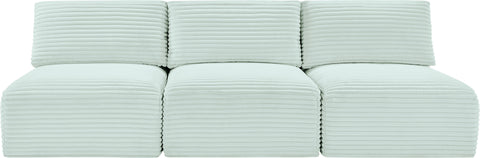 Faye 93" Mint Corduroy Performance Fabric Upholstered Armless Sofa, 3-Piece