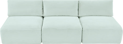 Faye 93" Mint Corduroy Performance Fabric Upholstered Armless Sofa, 3-Piece