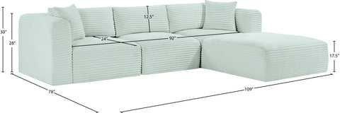 Faye 109" Mint Corduroy Performance Fabric Upholstered Sectional, 4-Piece