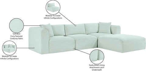 Faye 109" Mint Corduroy Performance Fabric Upholstered Sectional, 4-Piece