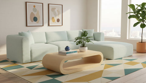Faye 109" Mint Corduroy Performance Fabric Upholstered Sectional, 4-Piece