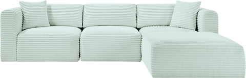 Faye 109" Mint Corduroy Performance Fabric Upholstered Sectional, 4-Piece