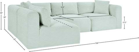 Faye 109" Mint Corduroy Performance Fabric Upholstered Sectional, 4-Piece (Style 2)
