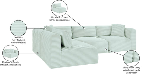 Faye 109" Mint Corduroy Performance Fabric Upholstered Sectional, 4-Piece (Style 2)