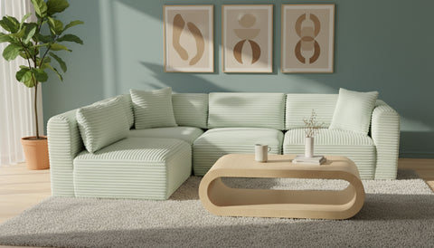 Faye 109" Mint Corduroy Performance Fabric Upholstered Sectional, 4-Piece (Style 2)