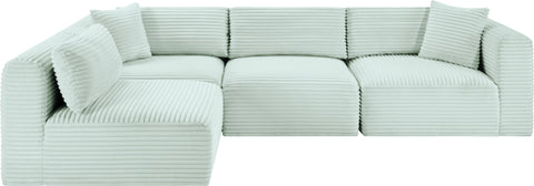 Faye 109" Mint Corduroy Performance Fabric Upholstered Sectional, 4-Piece (Style 2)
