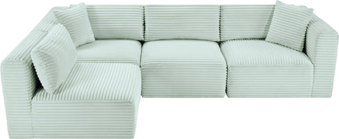 Faye 109" Mint Corduroy Performance Fabric Upholstered Sectional, 4-Piece (Style 2)
