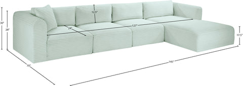 Faye 145" Mint Corduroy Performance Fabric Upholstered Sectional, 4-Piece