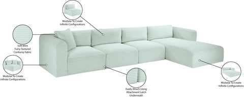 Faye 145" Mint Corduroy Performance Fabric Upholstered Sectional, 4-Piece