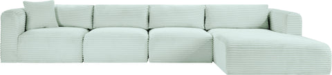 Faye 145" Mint Corduroy Performance Fabric Upholstered Sectional, 4-Piece