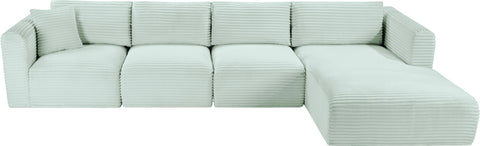 Faye 145" Mint Corduroy Performance Fabric Upholstered Sectional, 4-Piece