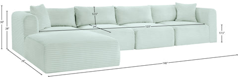 Faye 140" Mint Corduroy Performance Fabric Upholstered Sectional, 5-Piece