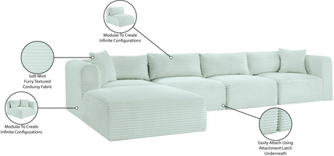 Faye 140" Mint Corduroy Performance Fabric Upholstered Sectional, 5-Piece