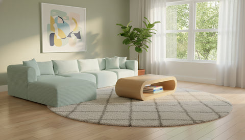 Faye 140" Mint Corduroy Performance Fabric Upholstered Sectional, 5-Piece