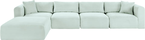 Faye 140" Mint Corduroy Performance Fabric Upholstered Sectional, 5-Piece