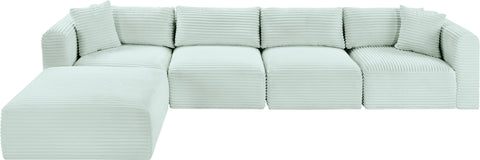 Faye 140" Mint Corduroy Performance Fabric Upholstered Sectional, 5-Piece