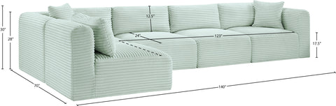 Faye 140" Mint Corduroy Performance Fabric Upholstered Sectional, 5-Piece (Style 2)