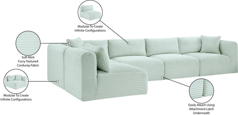 Faye 140" Mint Corduroy Performance Fabric Upholstered Sectional, 5-Piece (Style 2)