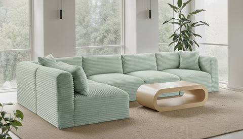 Faye 140" Mint Corduroy Performance Fabric Upholstered Sectional, 5-Piece (Style 2)