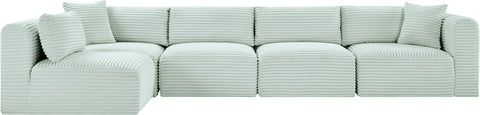 Faye 140" Mint Corduroy Performance Fabric Upholstered Sectional, 5-Piece (Style 2)
