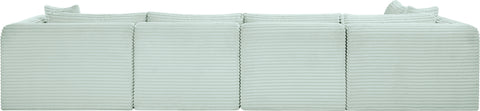 Faye 140" Mint Corduroy Performance Fabric Upholstered Sectional, 5-Piece (Style 2)