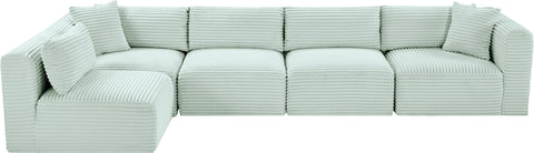 Faye 140" Mint Corduroy Performance Fabric Upholstered Sectional, 5-Piece (Style 2)