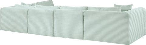 Faye 140" Mint Corduroy Performance Fabric Upholstered Sectional, 5-Piece (Style 2)