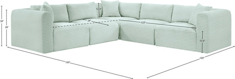 Faye 109" Mint Corduroy Performance Fabric Upholstered Sectional, 5-Piece