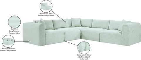 Faye 109" Mint Corduroy Performance Fabric Upholstered Sectional, 5-Piece