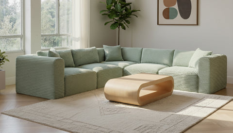 Faye 109" Mint Corduroy Performance Fabric Upholstered Sectional, 5-Piece