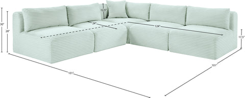 Faye 101" Mint Corduroy Performance Fabric Upholstered Sectional, 5-Piece