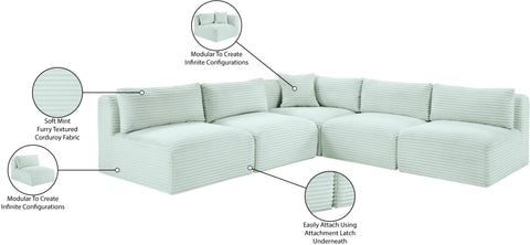 Faye 101" Mint Corduroy Performance Fabric Upholstered Sectional, 5-Piece
