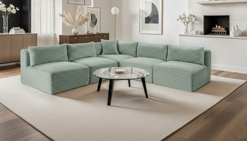 Faye 101" Mint Corduroy Performance Fabric Upholstered Sectional, 5-Piece