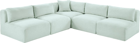Faye 101" Mint Corduroy Performance Fabric Upholstered Sectional, 5-Piece