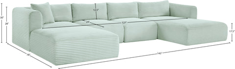 Faye 145" Mint Corduroy Performance Fabric Upholstered Sectional, 5-Piece