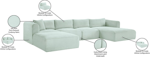 Faye 145" Mint Corduroy Performance Fabric Upholstered Sectional, 5-Piece