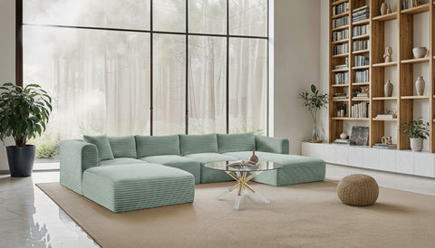 Faye 145" Mint Corduroy Performance Fabric Upholstered Sectional, 5-Piece