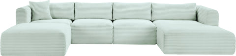 Faye 145" Mint Corduroy Performance Fabric Upholstered Sectional, 5-Piece