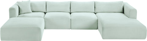 Faye 145" Mint Corduroy Performance Fabric Upholstered Sectional, 5-Piece