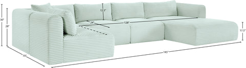 Faye 145" Mint Corduroy Performance Fabric Upholstered Sectional, 5-Piece (Style 2)