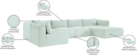 Faye 145" Mint Corduroy Performance Fabric Upholstered Sectional, 5-Piece (Style 2)