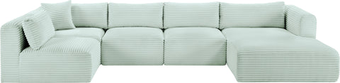 Faye 145" Mint Corduroy Performance Fabric Upholstered Sectional, 5-Piece (Style 2)