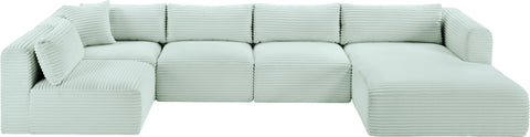 Faye 145" Mint Corduroy Performance Fabric Upholstered Sectional, 5-Piece (Style 2)