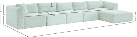 Faye 176" Mint Corduroy Performance Fabric Upholstered Sectional, 5-Piece